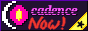 The text &ldquo;cadence now!&rdquo; on a purple background. There is a moon-shaped logo on the left side and a tiny star in the bottom right.